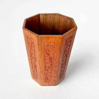 Carved Wooden Dustbin – Handcrafted Decorative Wooden Waste Bin for Home & Office