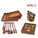 Wooden Kitchen Essentials Combo Set – Tray, Spoon Stand & Hot Pot