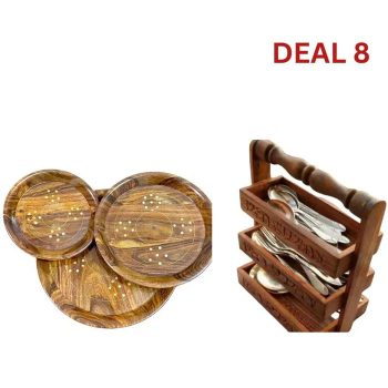 Wooden Spoon Stand with Brass Plate Set – Premium Kitchen Organizer