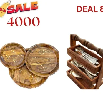 Wooden Spoon Stand with Brass Plate Set – Premium Kitchen Organizer