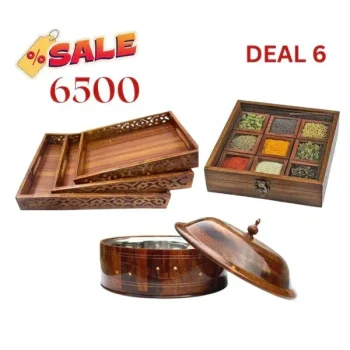 Premium Handcrafted Wooden Kitchen Set – Tray, Hot Pot & Spice Box | Unique Gift