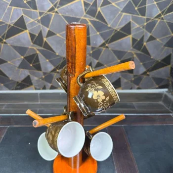 Wooden Mug Holder Stand – Rustic Coffee Cup Organizer Rack | WCSPK