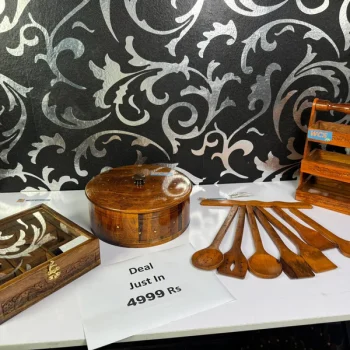 Wooden Kitchen Deals Combo Set – Spice Box, Hotpot, Spoon Stand & Cooking Spoons | Deal 4999