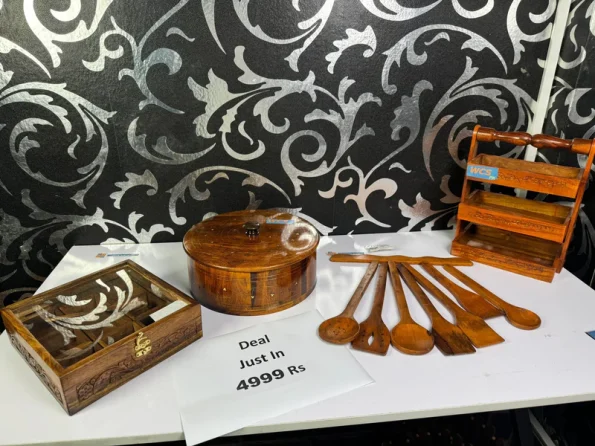 Wooden Kitchen Deals Combo Set – Spice Box, Hotpot, Spoon Stand & Cooking Spoons | Deal 4999