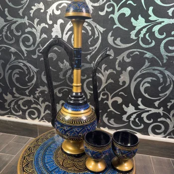 Wooden Naqshi Pitcher Set in Pakistan – Handcrafted Serveware & Table Décor | umry khiyam with table | WCSPK