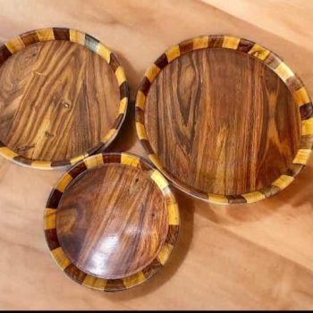Wooden Plate Set (3 Pcs) – Handcrafted Wooden Dinner Plates for Serving & Dining
