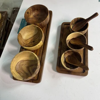 Premium Wooden Serving Tray Set with Bowls & Spoons – Handmade Snack Serving Tray for Tea, Dry Fruits & Snacks | WCSPK