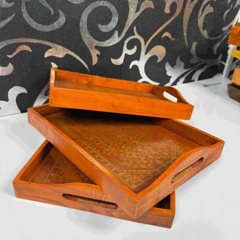 Printed Wooden Tray Set – Decorative Serving Trays for Tea, Snacks & Home Décor