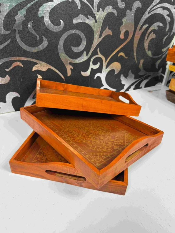 Printed Wooden Tray Set – Decorative Serving Trays for Tea, Snacks & Home Décor