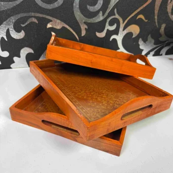 Wooden Tray Set (3 Pcs) – Handcrafted Serving Trays for Tea, Breakfast & Home Décor