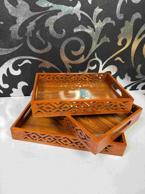 Side Cut Work Tray Set of 3 – Handmade Wooden Serving Trays | WCSPK