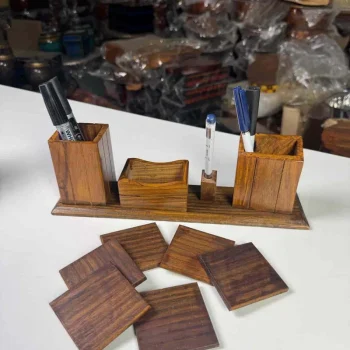 Wooden Desk Organizer Pen Stand in Pakistan – Handmade Office Table Organizer
