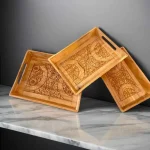 Hand Carved Wooden Tray Set (3 Pcs) – Premium Woodcraft Serving & Décor Trays