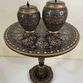 Elegant Naqshi Art Table Set – Hand-Carved Wooden Side Table for Living Room Décor