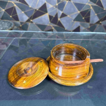 Handcrafted Wooden Sugar Pot with Lid & Spoon – Rustic Kitchen Sugar Bowl